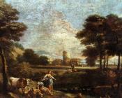 朱塞佩 蔡斯 : Landscape with Shepherds and Fishermen
